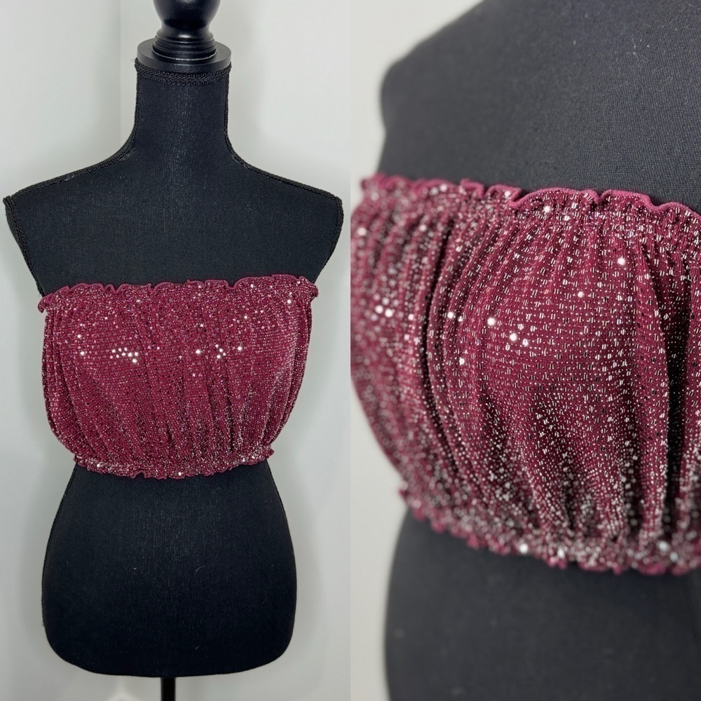 Forever 21 Knit Purple Silver Beaded Tube Top (M)